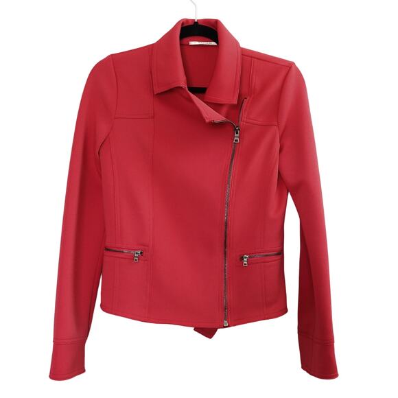 TAHARI Red Lightweight Stretchy Scuba Moto Zipper Jacket Blazer Women's Size XS - Picture 2 of 10